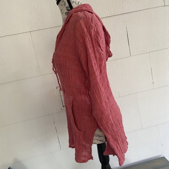 Chico’s Deep V-Neck Sheer Linen Scurunchy Hoodie Legenlook Women's Size 0 (H6) - Picture 7 of 13